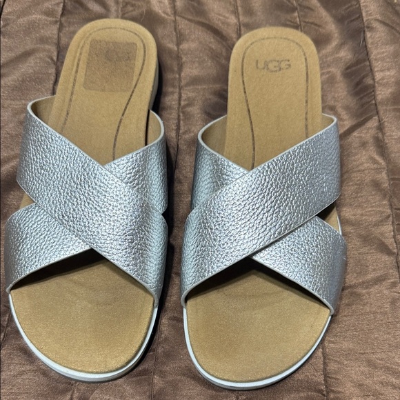 UGG Women's Silver Slide Sandals - Picture 1 of 6
